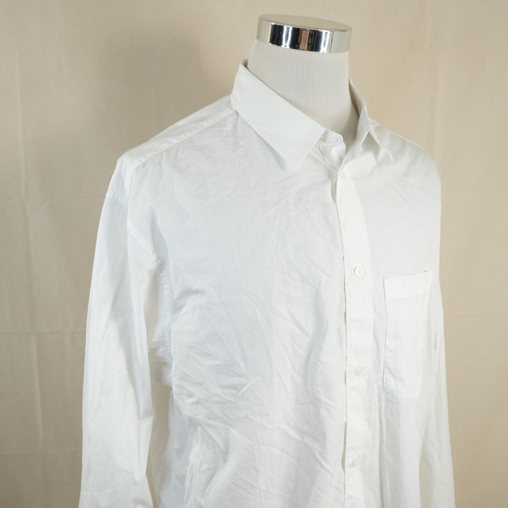 NEW H&M XXL Relaxed Fit Button Front Shirt All White Cotton Long Sleeve Mens